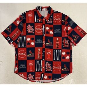 St. Louis Cardinals Coca‎ Cola Button Down Shirt Mens XL Multicolor Y2K Preppy